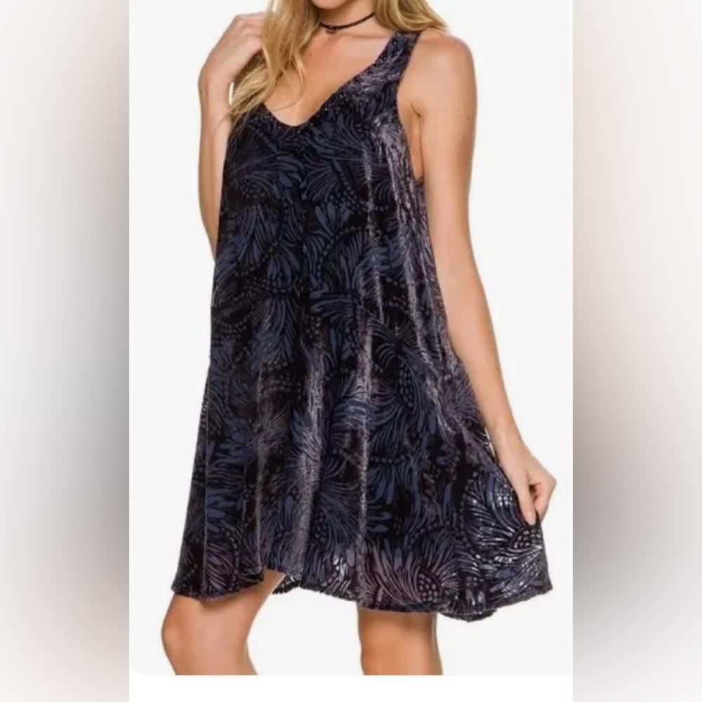 Anthropologie Ellie Mini Dress Blue Combo Velvet Burnout Babydoll Party Club S
